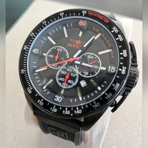 Invicta S1 Rally Chronograph Black Dial Black Leather Men's Watch